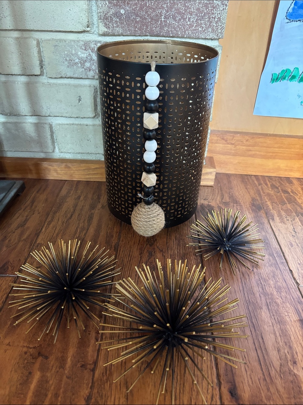 Black Metal Perforated Lantern with Decorative Tassel and meta decor bundle